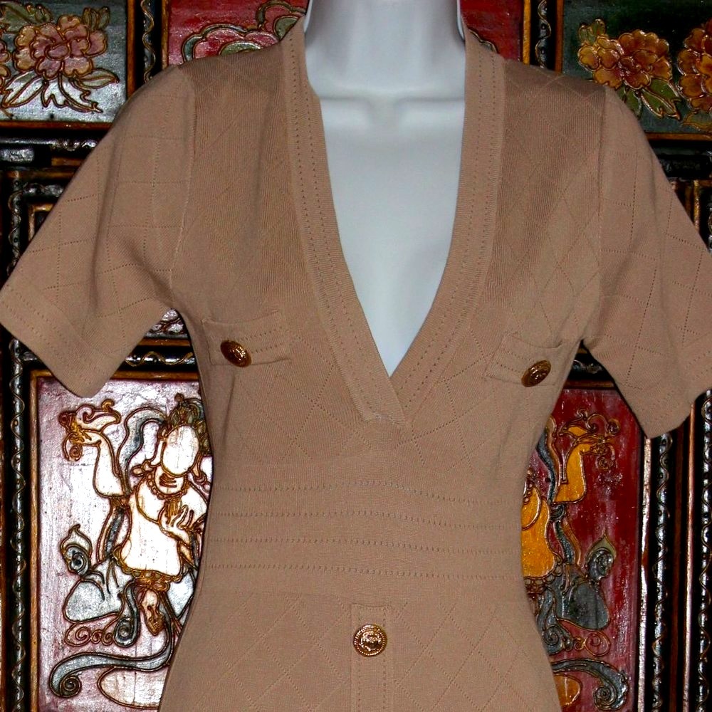 NEW* Jainmy Martinez Beige Sweater Pencil Dress - Picture 3 of 7